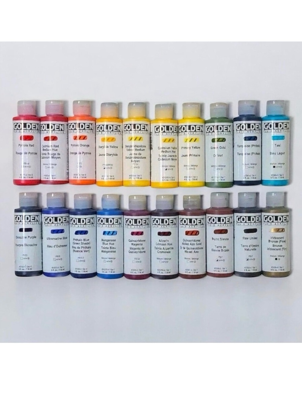 New Golden Fluid Acrylic Paint Lot Of 20,  4 fl oz Bottles Painting Supplies